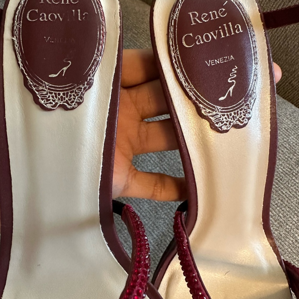 Rene Caovilla Burgundy Red Strappy Crystal Wrap Sandals - Picture 9 of 16